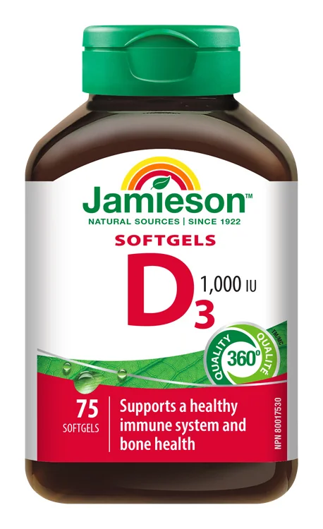 Jamieson Vitamín D3 1000 IU Softgels 1×75 cps, výživový doplnok