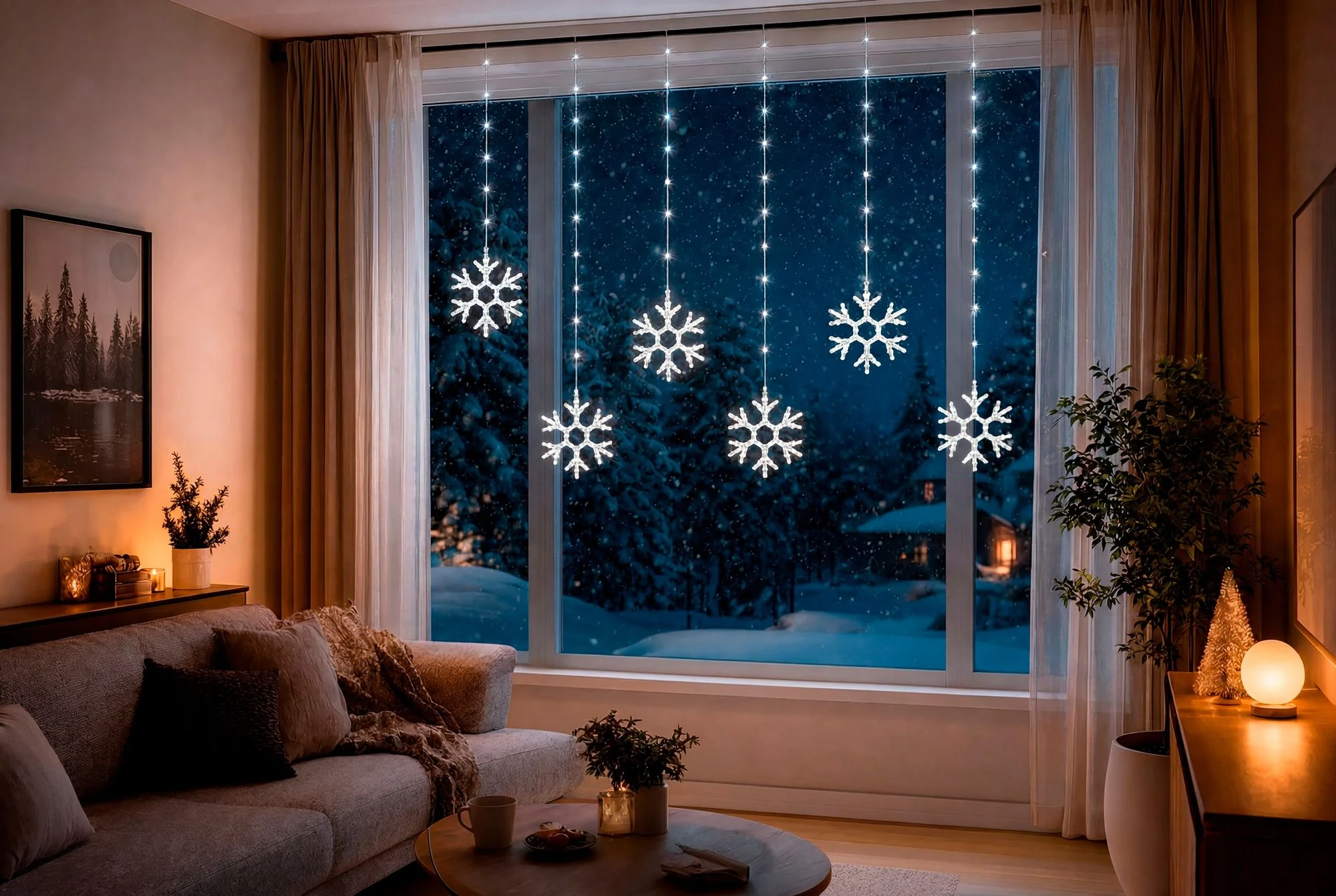 MagicHome LED reťaz so snehovými vločkami, 1 ks Časovač, 96 LED studená biela, 13 funkcií, 3,5 m, IP44