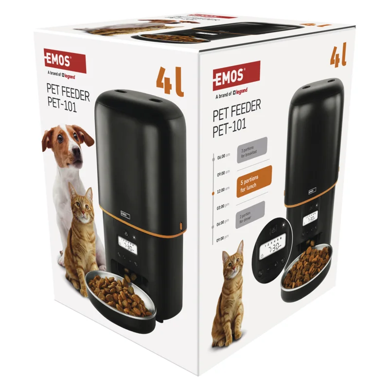 EMOS Dávkovač krmiva Pet Care, 4 l, čierny 1 ks