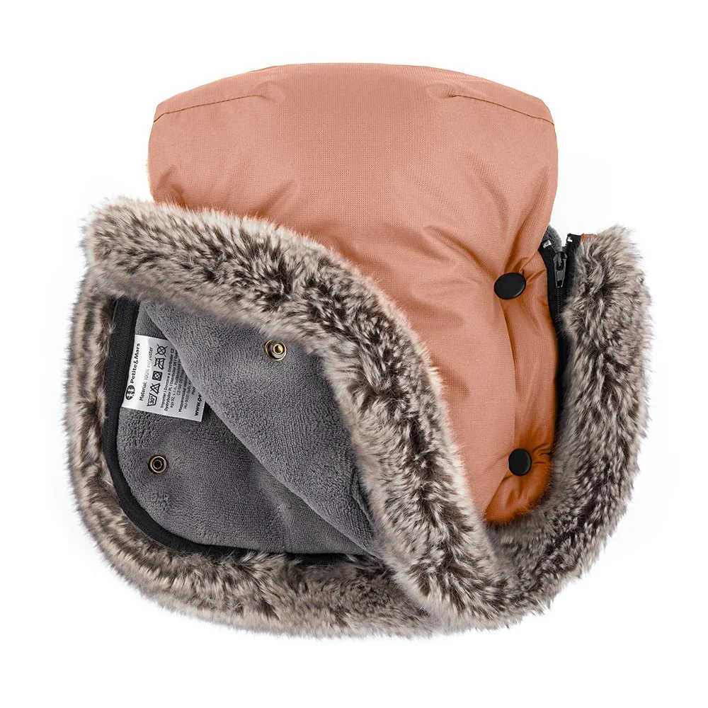 Petite&Mars kožušinové rukavice na kočík Furry Pastel Peach
