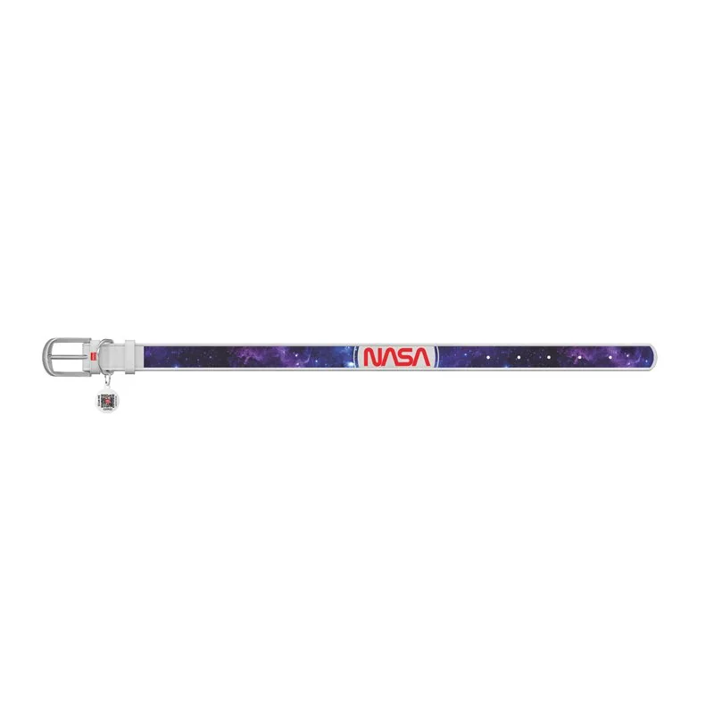 Kožený obojok so vzorom NASA 21 biely, Obvod krku: 30-39 cm, širka: 20 mm