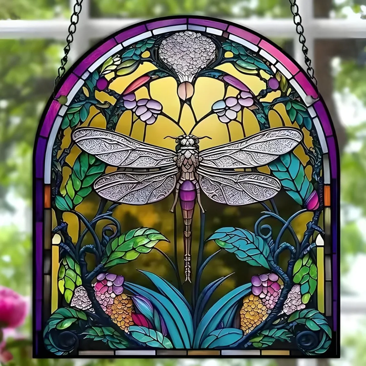 Vitrážový lapač slnka s motívom vážky Dragonfly/Typ9