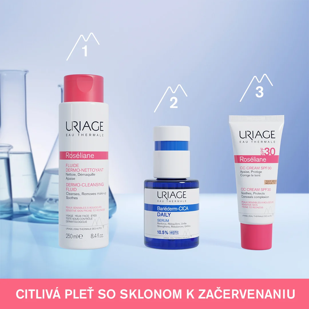 URIAGE ROSÉLIANE Dermo-Cleansing Fluid, 250ml 1×250 ml, čistaci fluid pre citlivú pleť so začervenaním
