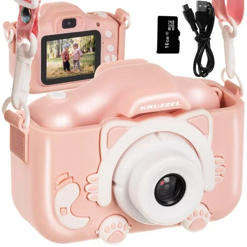 Detský digitálny fotoaparát mačka 16 GB, ružový