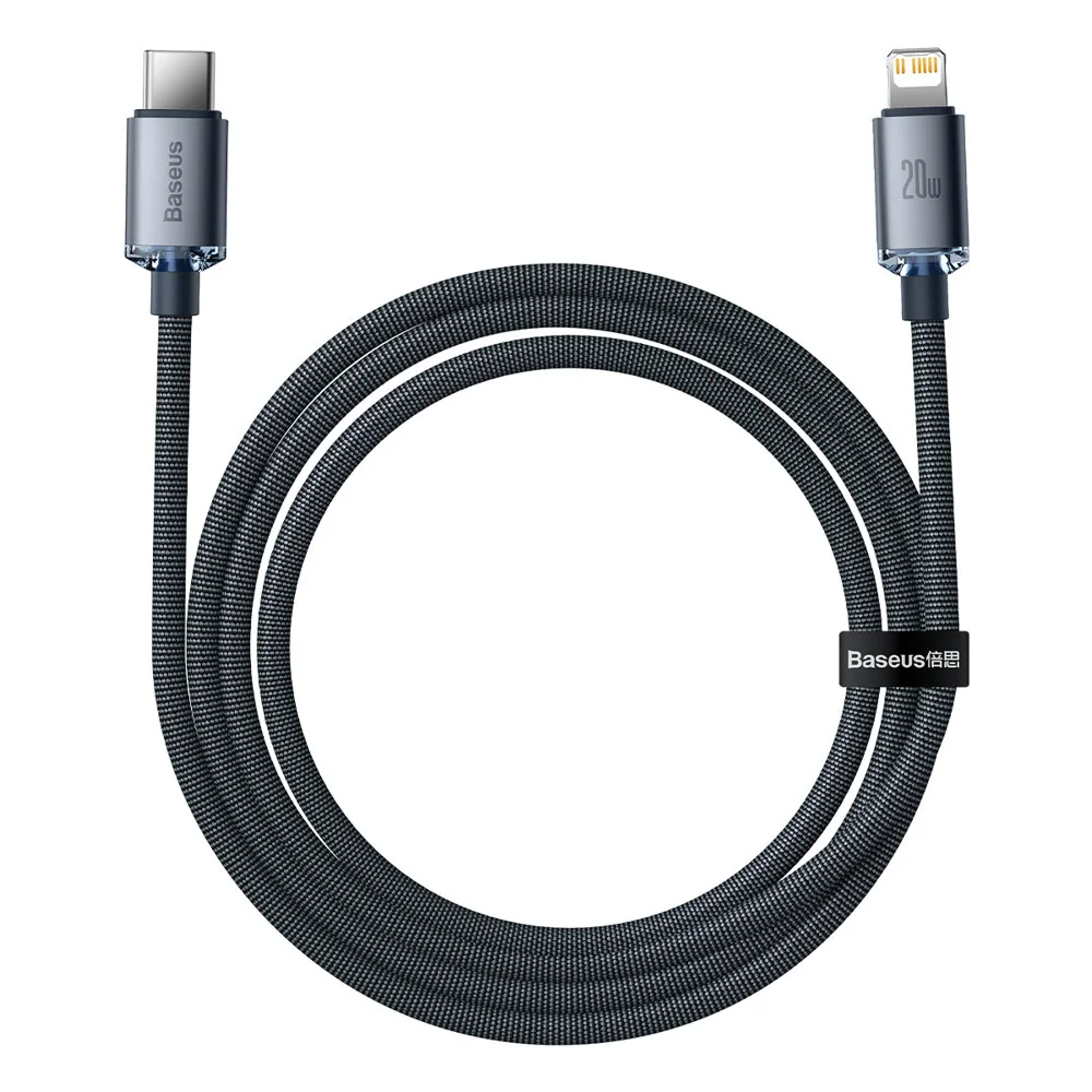 Baseus Crystal Shine kábel USB-C / Lightning 20W 2m, čierny