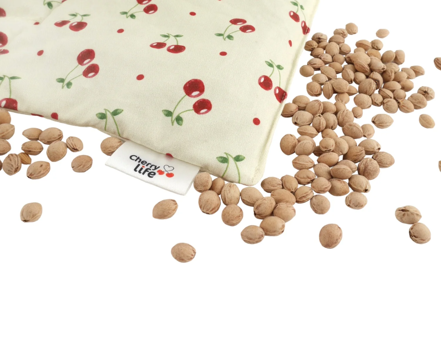 Bedrový nahrievací pás s čerešňovými kôstkami, termofor -  Cherry life, ecru