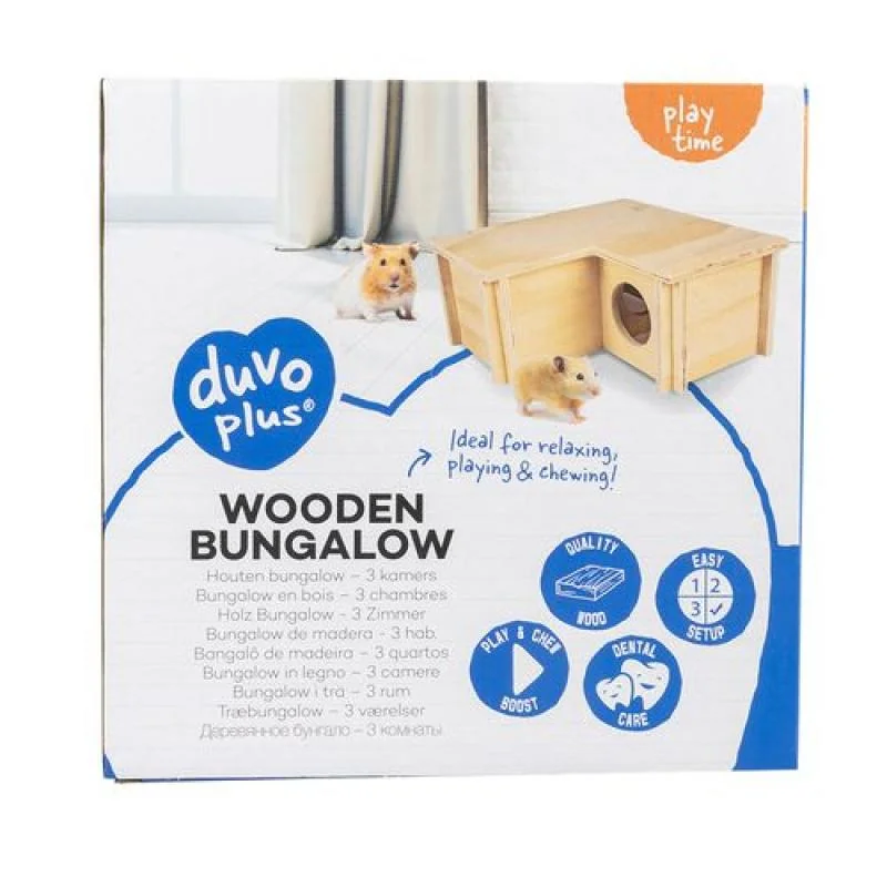 DUVO+ Drevený domček pre drobné hlodavce 24x24x11cm bungalov v tvare L