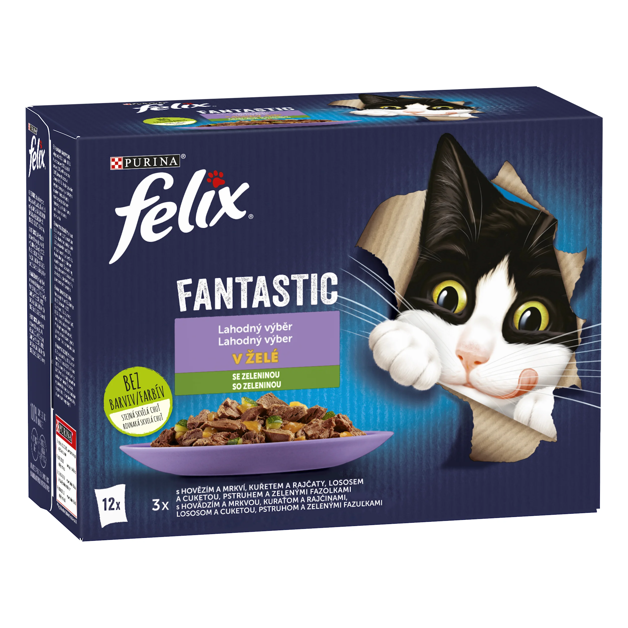 Felix Fantastic kapsičky pre mačky hovädzie, kura, losos, pstruh 12×85 g 12×85 g, kapsičky pre mačky