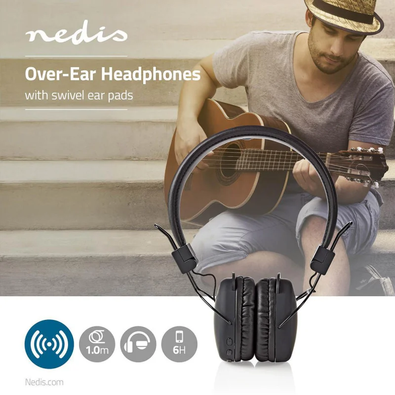 Slúchadlá BLUETOOTH na uši NEDIS ON-EAR červené