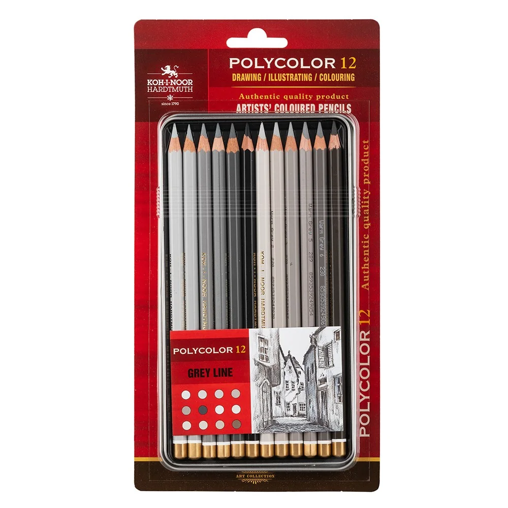 Umelecké pastelky Polycolor 3822/12, sivá séria 12 ks, plechové puzdro