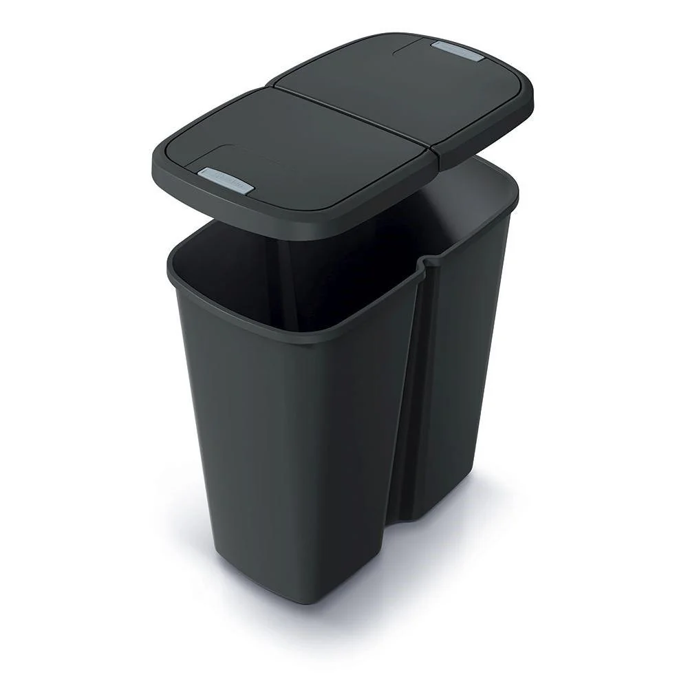 Odpadkový kôš Prosperplast COMPACTA Q DUO, 45 l recyklovaná čierna s čiernym vekom NDAB45-S411*