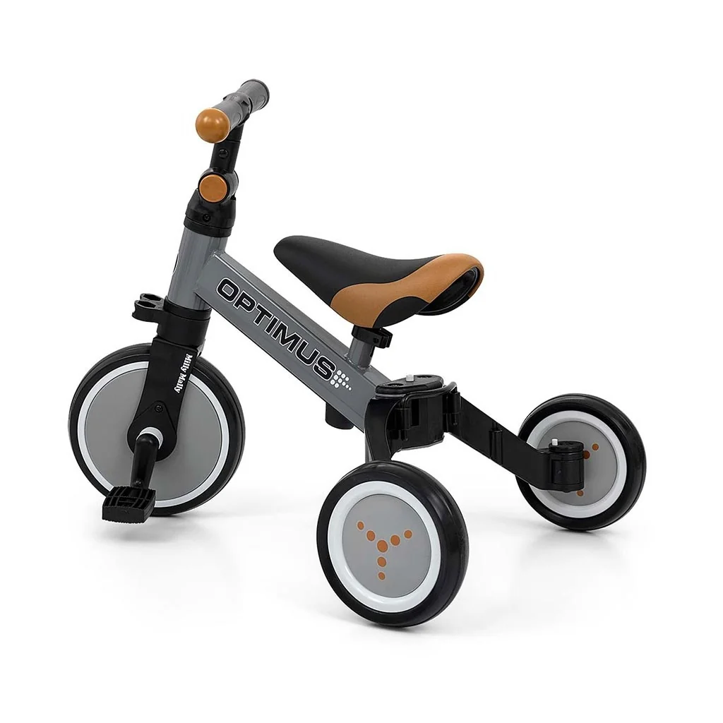 Balančná trojkolka, bicykel, odrážadlo Milly Mally, Optimus 3 v 1, sivá