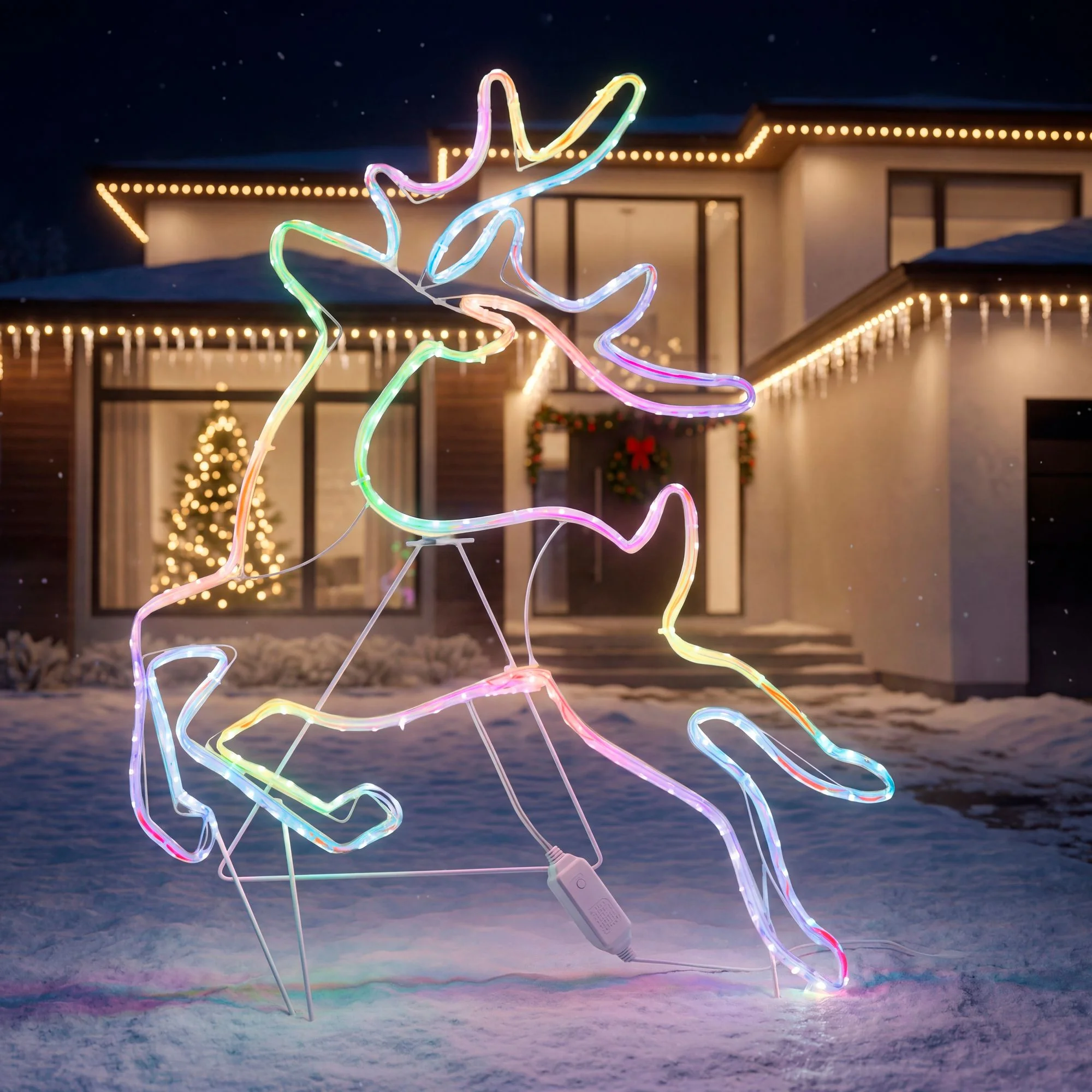 MagicHome vianočný LED jeleň, 1 ks 192 LED RGB, IP44, 50x64,5 cm