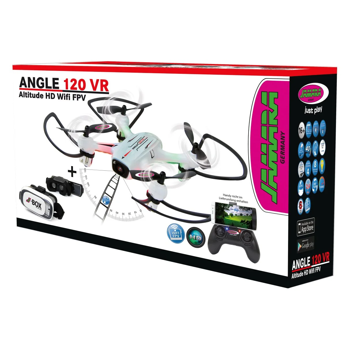 Jamara Dron Angle 120 VR so širokouhlým objektívom s automatickou kontrolou výšky a HD FPV WiFi
