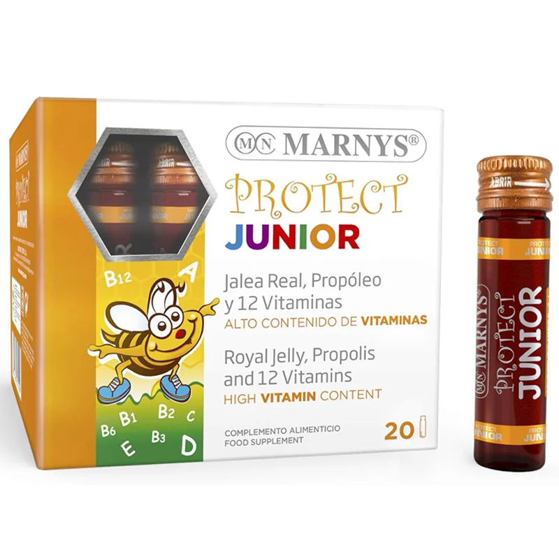 Marnys Protect Junior – tekutý multivitamín pre deti s materskou kašičkou, propolisom a 12 druhmi vitamínov (20 ks)