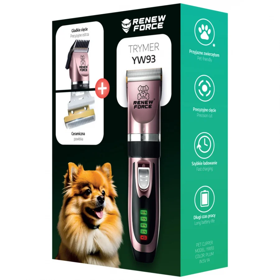 Strihací strojček na srsť zvierat 6 nadstavcov, Pet Grooming, Plum