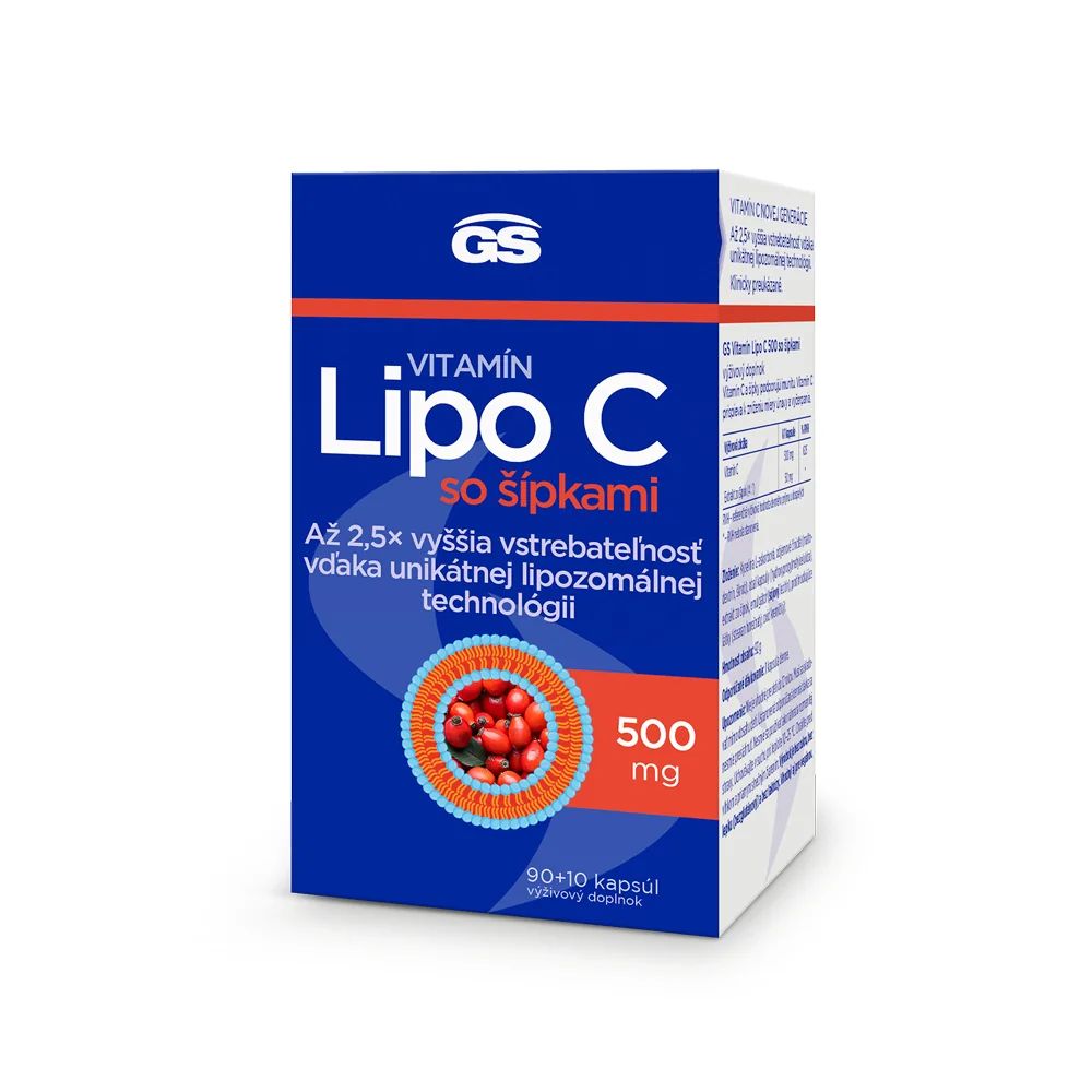 GS-VITAMIN LIPO C 500MG SO SIPKAMI 90+10CPS 1×100 cps, výživový doplnok