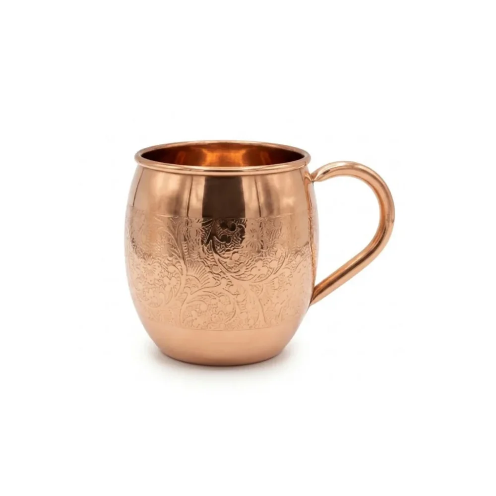 Medený bucľatý hrnček s uškom gravírovaný 500 ml