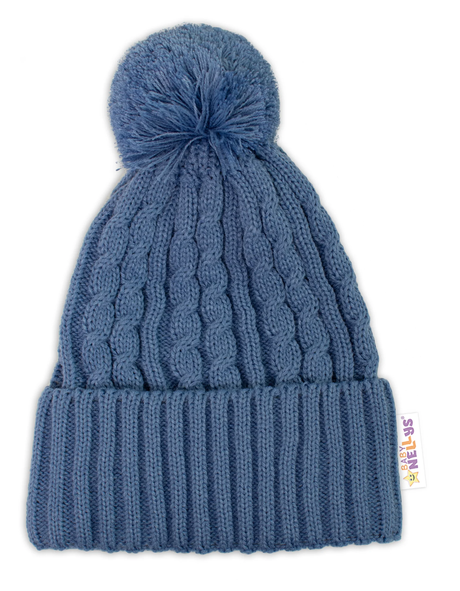 Pletená zimná čiapka s brmbolcom + komínček BABY NELLYS - modrá, jeans,veľ. 48-52cm