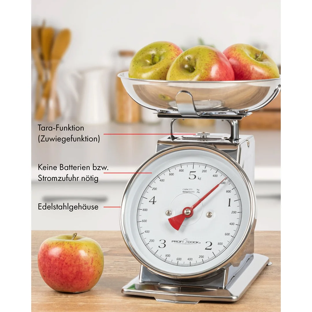 ProfiCook KW 1247 Retro mechanická kuchynská váha, nerezová oceľ, 5 kg