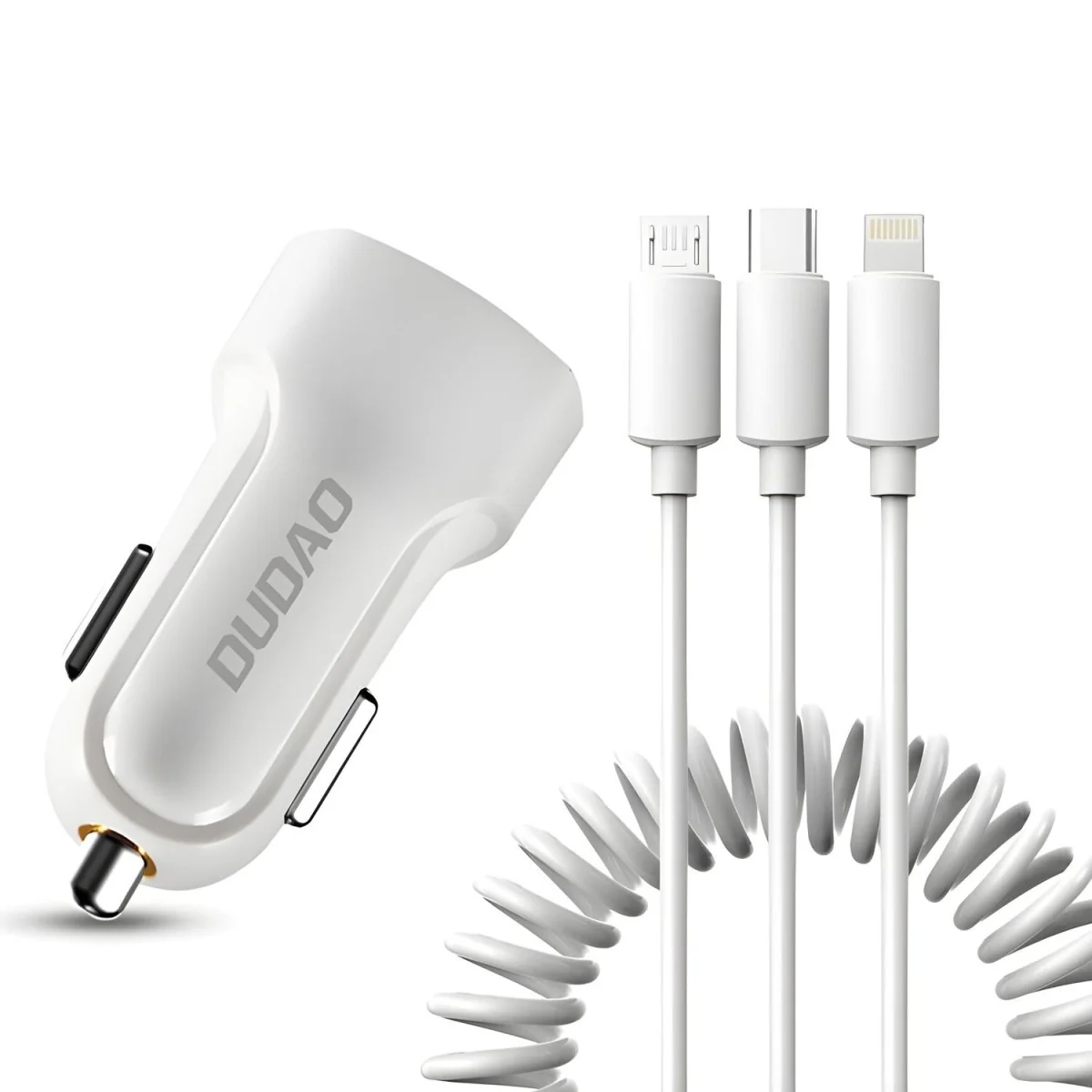 Autonabíjačka do auta 2x USB 2.4A + USB kábel 3v1 biely (R7) - Biela