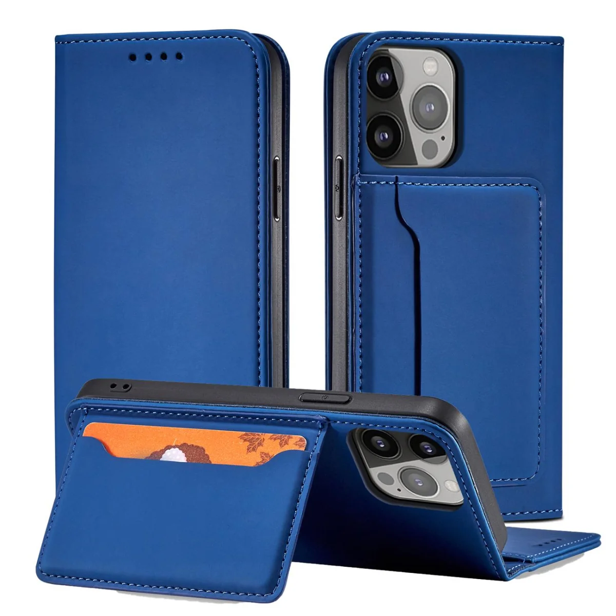 MG Magnet Card knižkové kožené puzdro na iPhone 13 Pro, modré