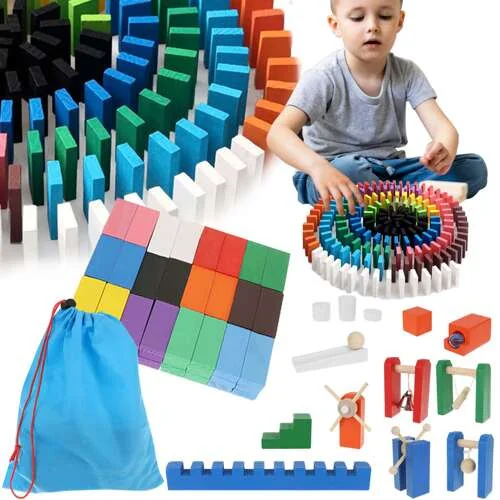 Farebné domino drevené s príslušenstvom, Domino Blocks