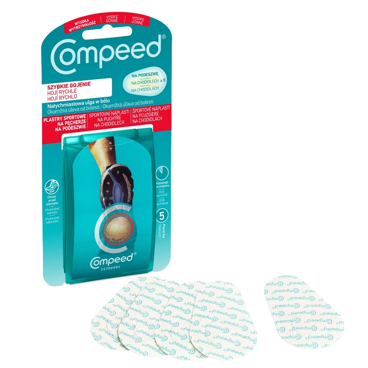 Compeed NÁPLASŤ ŠPORT na pľuzgiere na chodidlách 1×5 ks, gélová náplasť