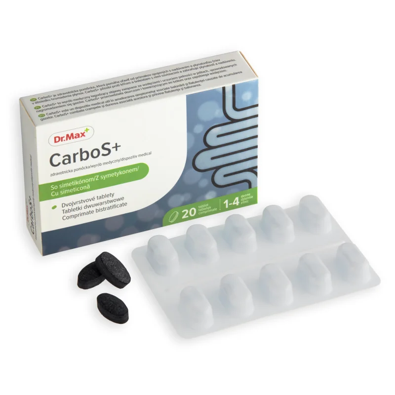 Dr. Max CarboS+ 1×20 tbl, nadúvanie a plynatosť
