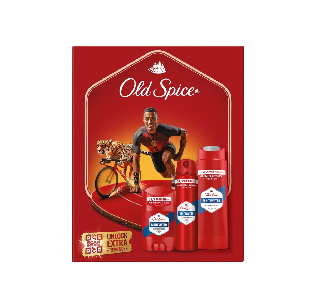 Old Spice darčeková sada Ironman s tuhým dezodorantom, dezodorantom v spreji a sprchovým gélom Whitewater 1 set