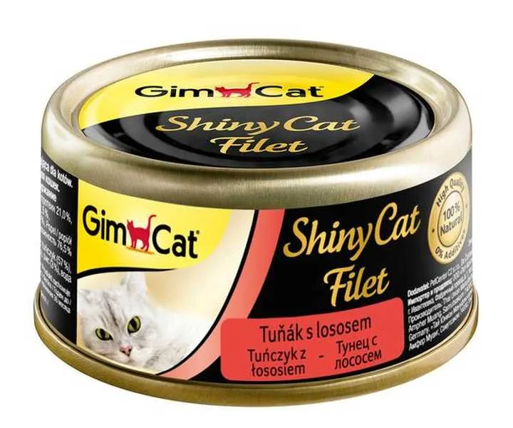 Shiny Cat Konzerva Filet Tuniak s Lososom 1×70 g, konzerva na mačky