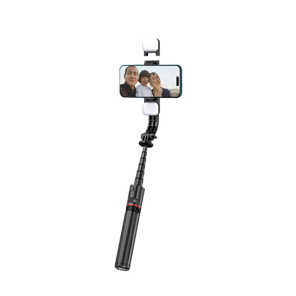 Tech-Protect L05S bluetooth selfie tyč so statívom a LED svetlom, čierna na