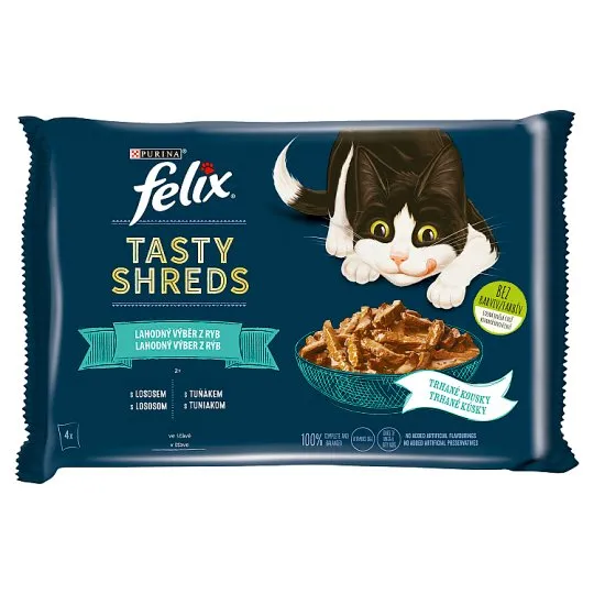 FELIX TASTY SHREDS Multipack 12(4x80g) losos/tuniak v šťave