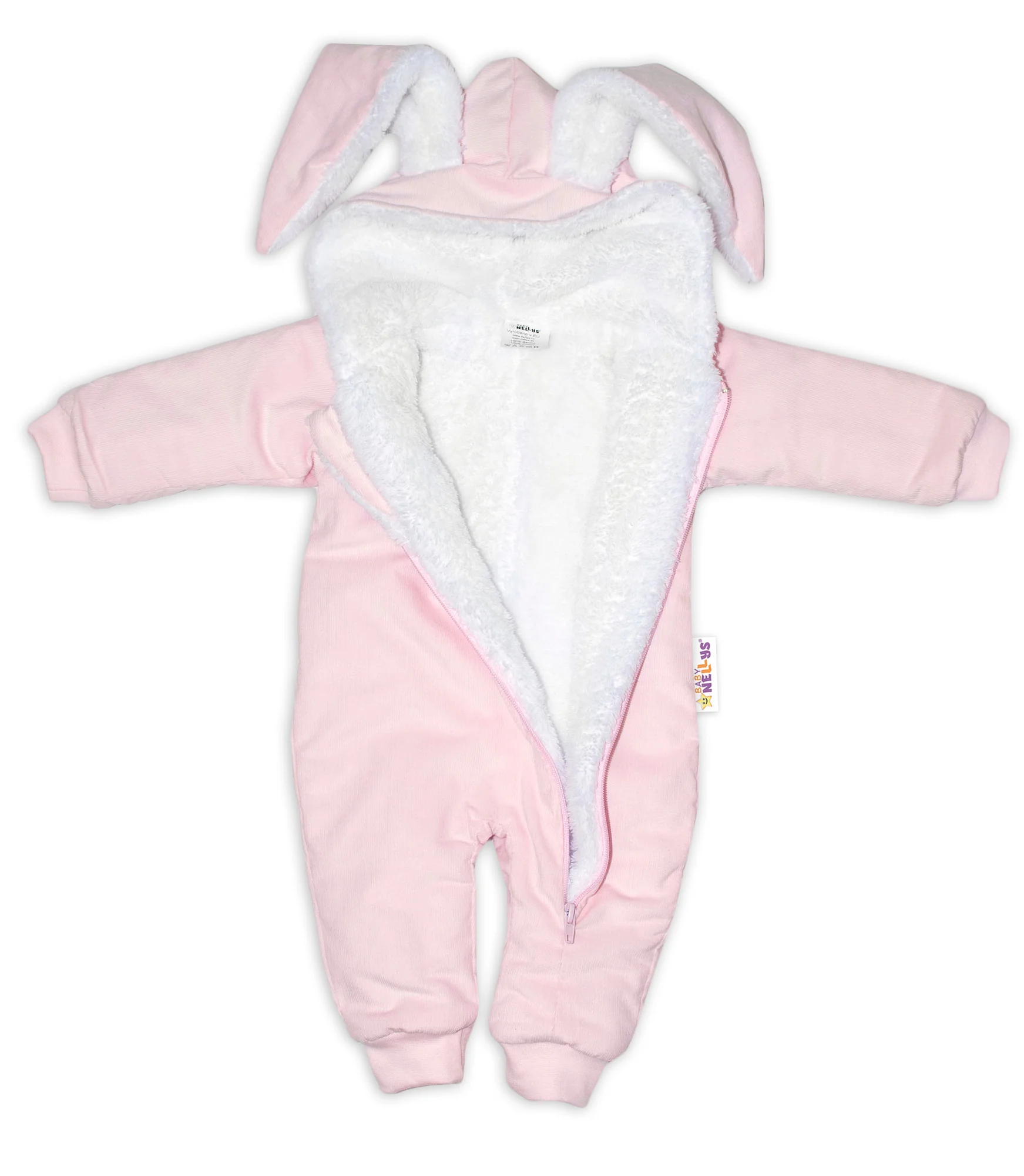 Baby Nellys Menčestrová kombinézka /overal s kožušinkou Cute Bunny - ružová, veľ. 68/74