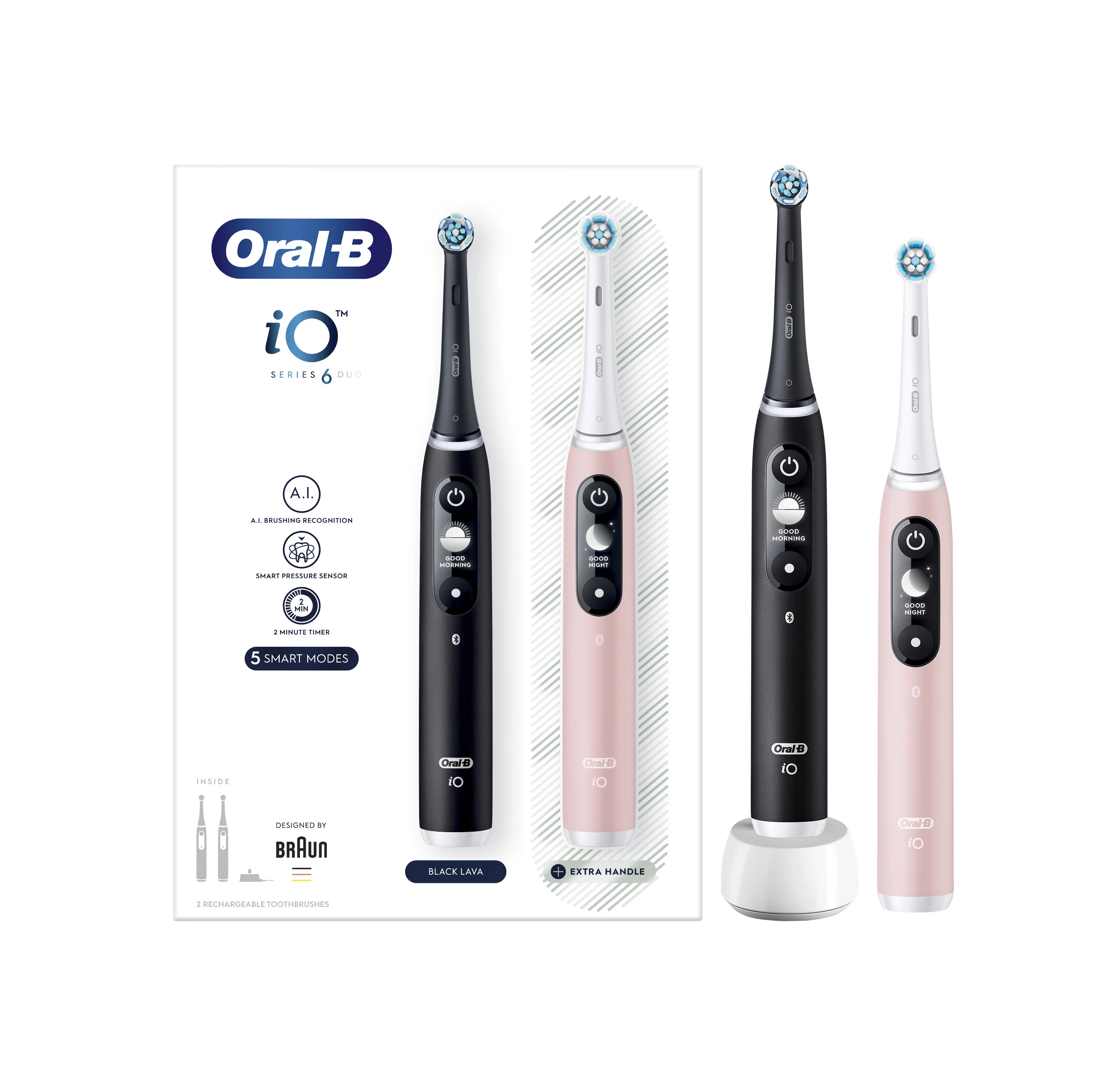 Oral-B iO Series 6 Duo elektrické zubné kefky, čierna a ružová 1 set
