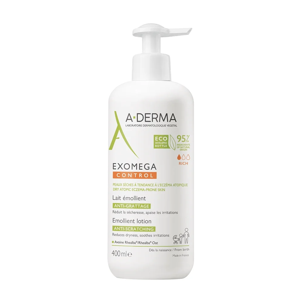 Aderma Exomega CONTROL Emoliencni mleko 1×400 ml, mlieko na suchú kožu so sklonom k atopii