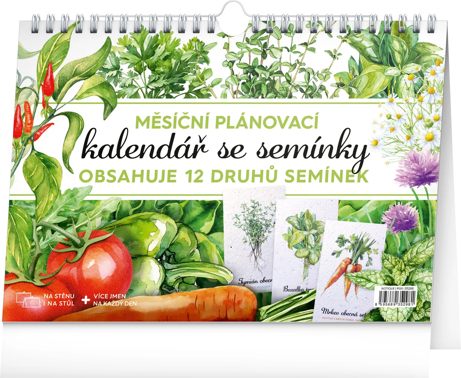 NOTIQUE Mesačný stolový kalendár so semienkami CZ 2026, 30 × 21 cm