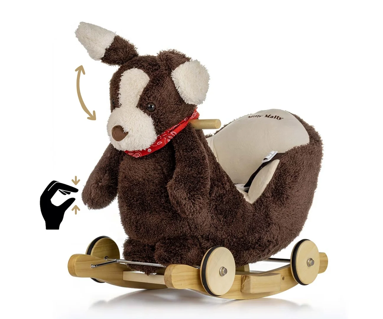 Hojdací psík s melódiou a kolieskami Milly Mally Polly Plus Brown