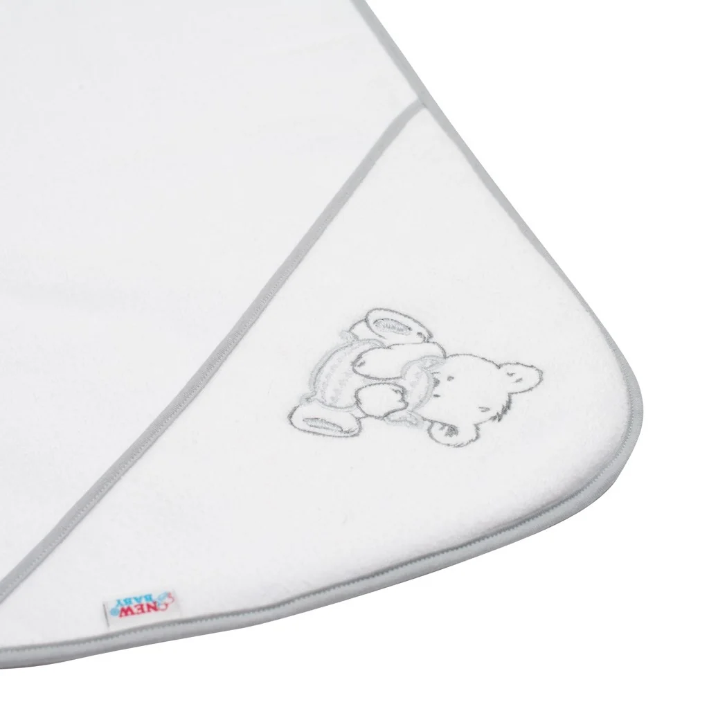 Detská froté osuška s výšivkou a kapuckou New Baby 80x80 biela