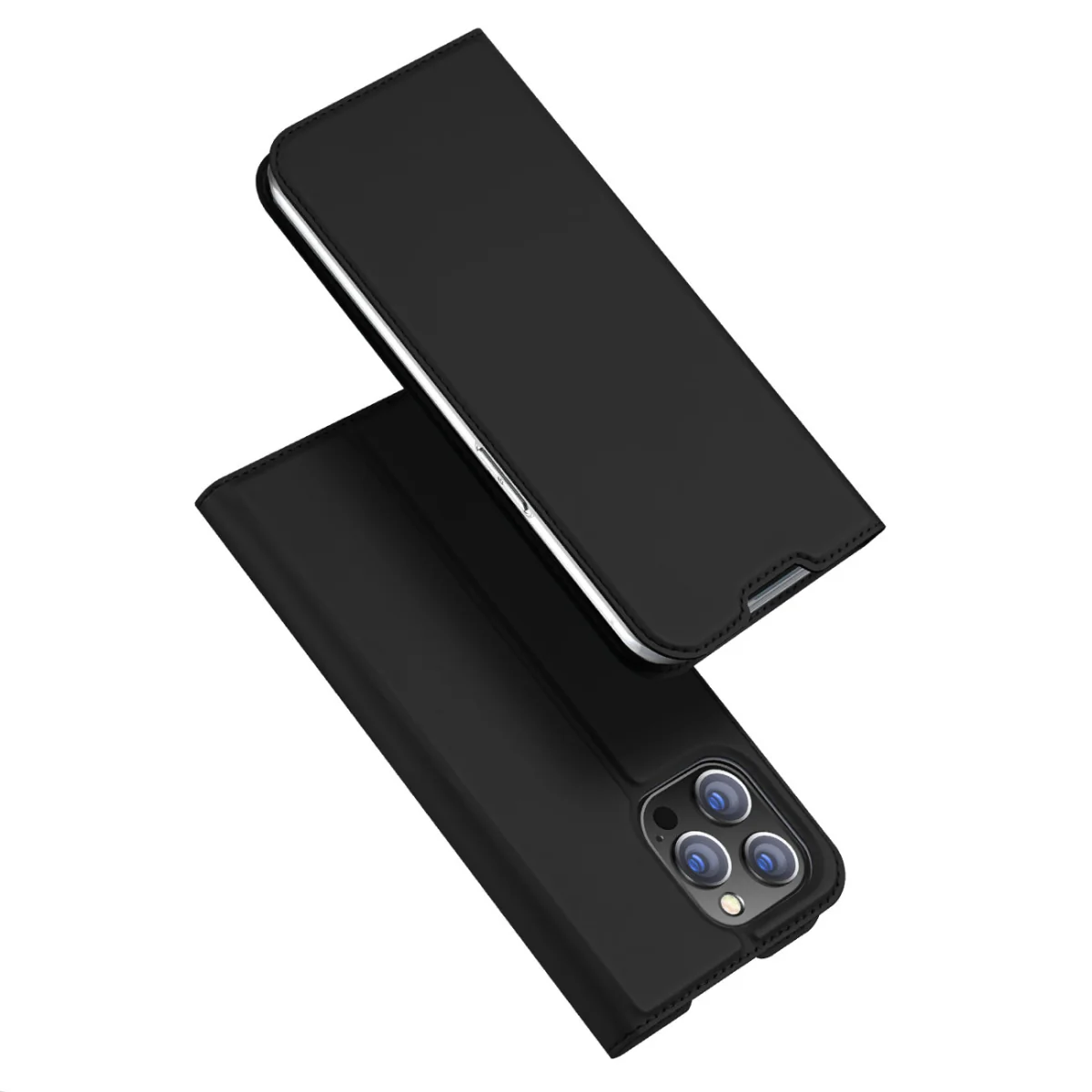 Dux Ducis Skin Pro knižkové kožené puzdro na iPhone 14 Pro, čierne Elegantná ochrana, prak