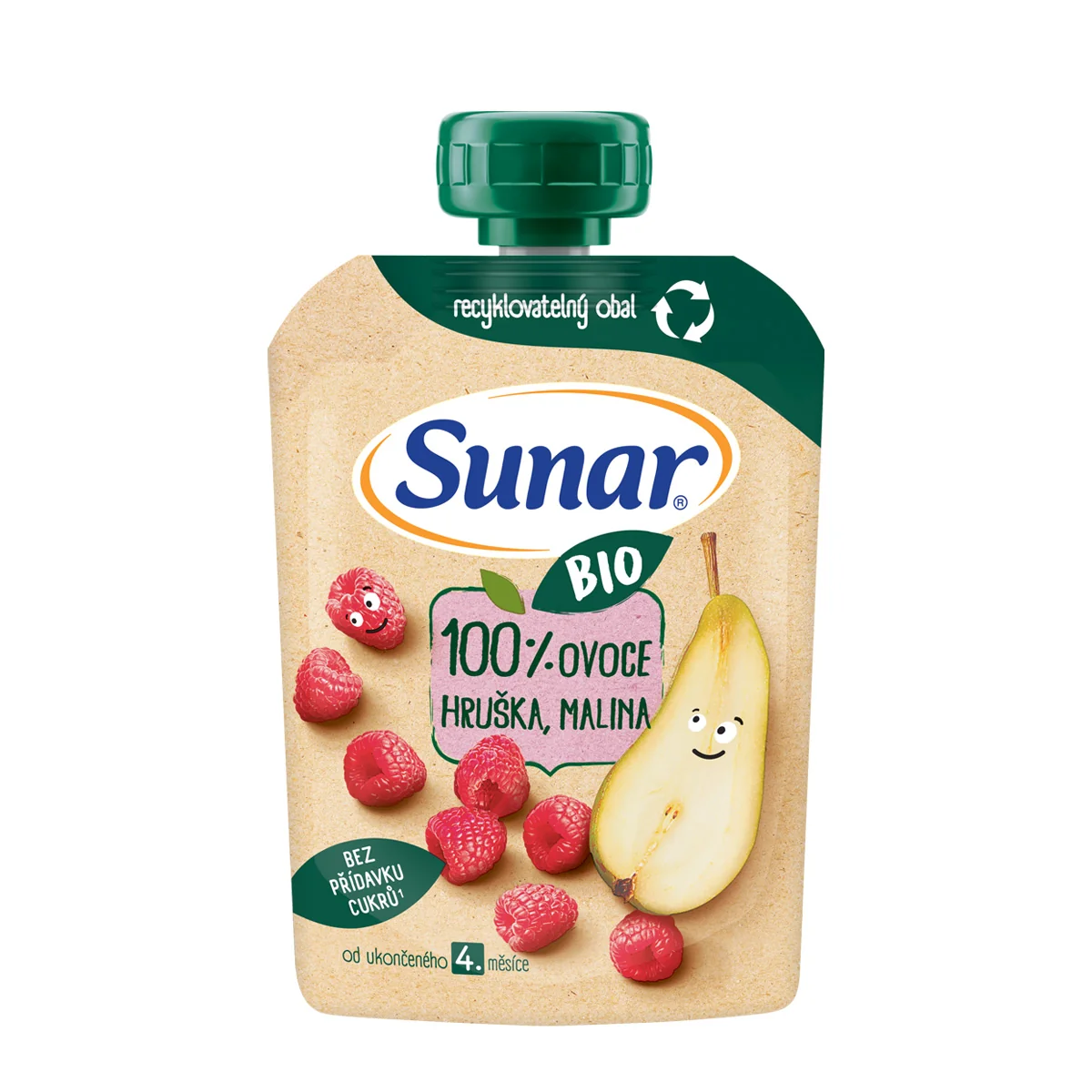 Sunar Kapsička Hruška, malina 1×100 g, ovocný príkrm (100% ovocia), 4m+