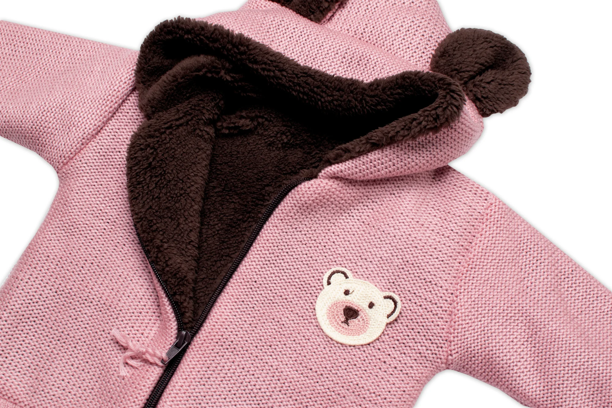 Oteplená pletená bundička Teddy Bear, Baby Nellys, dvojvrstvová, ružová, veľ. 104/110