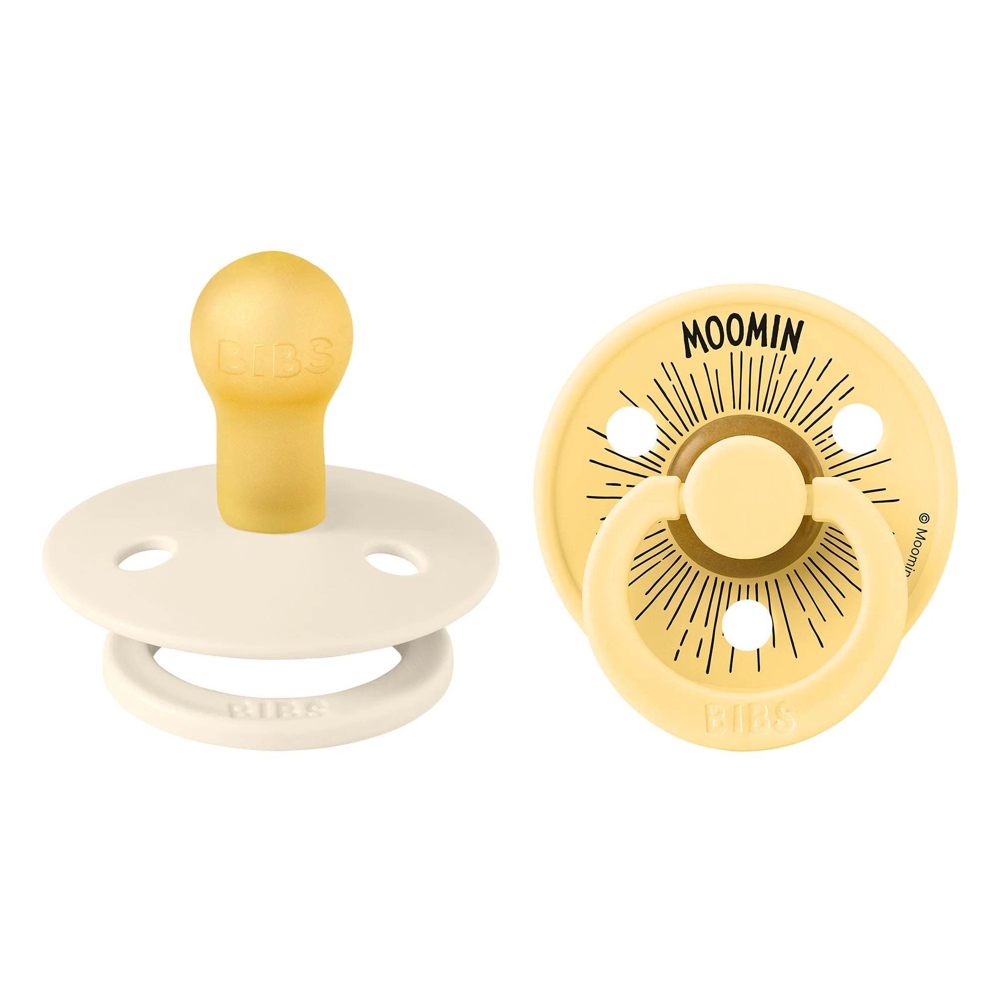 BIBS x Moomin Colour cumlíky z prírodného kaučuku 2ks- veľkosť 3 Moomintroll Ivory / Pale Butter