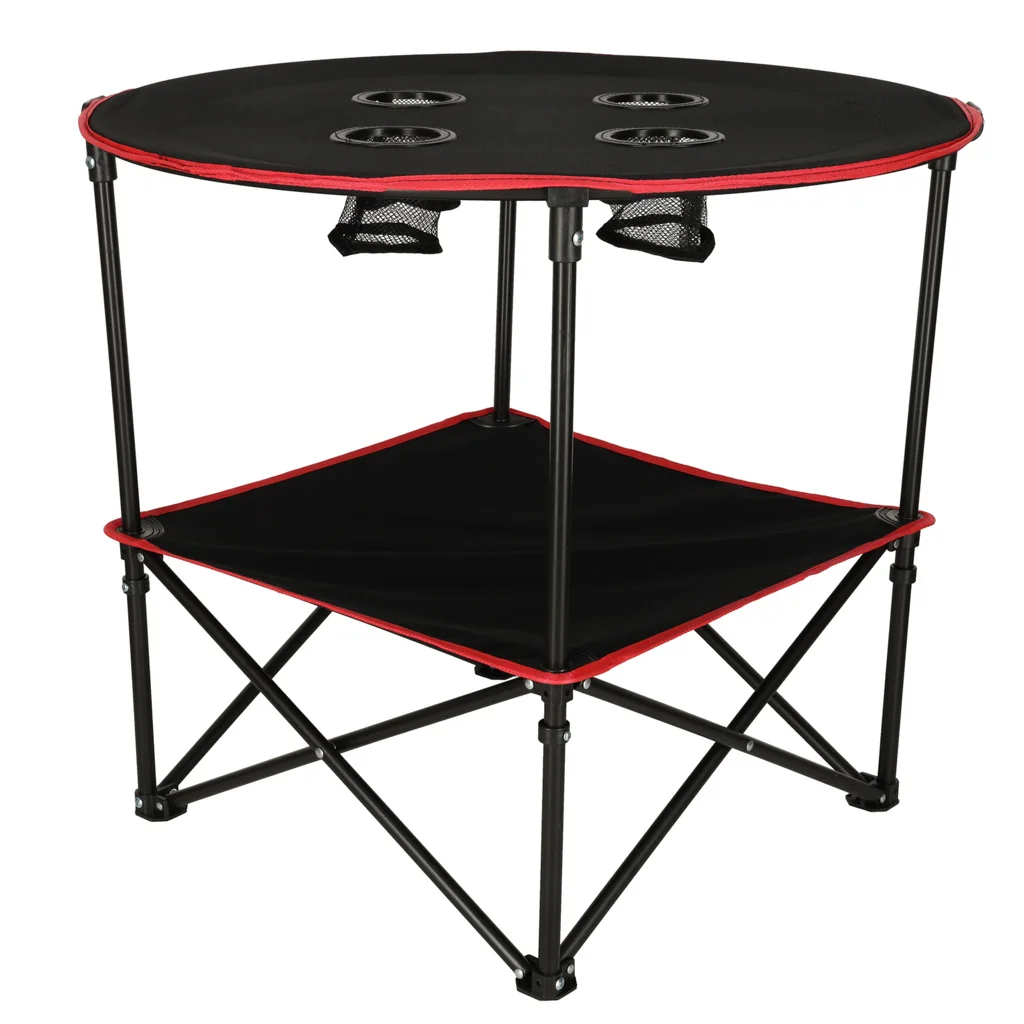 Skladací turistický, kempingový stôl 72×72×63 cm – čierny + taška na 4 poháre