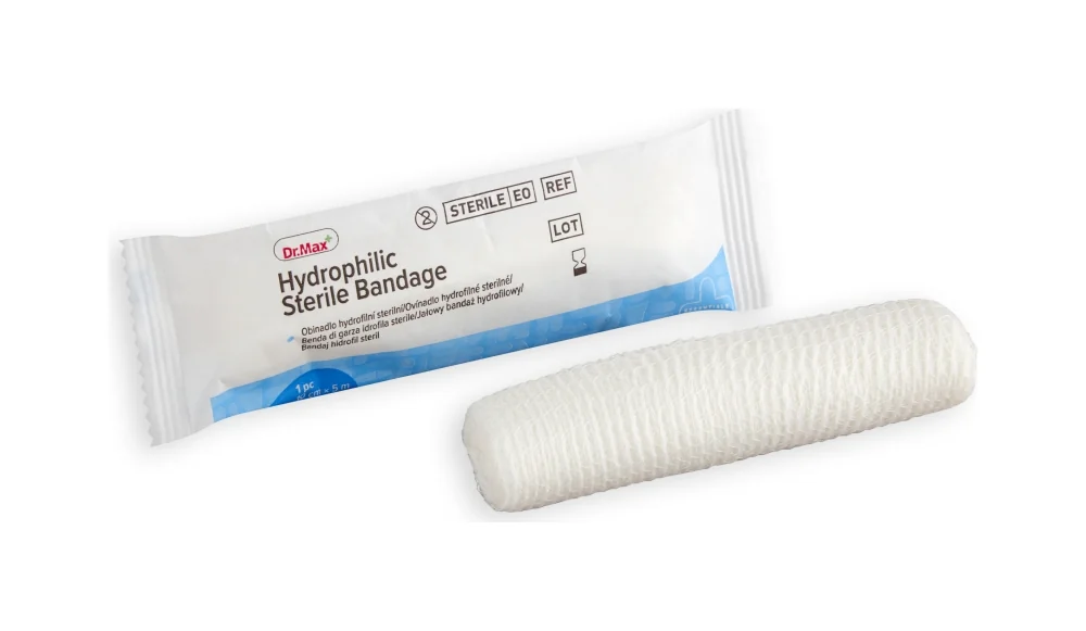Dr. Max Obväz hydrofilný sterilný 10 cm x 5 m 1×1 ks, hydrofilný obväz