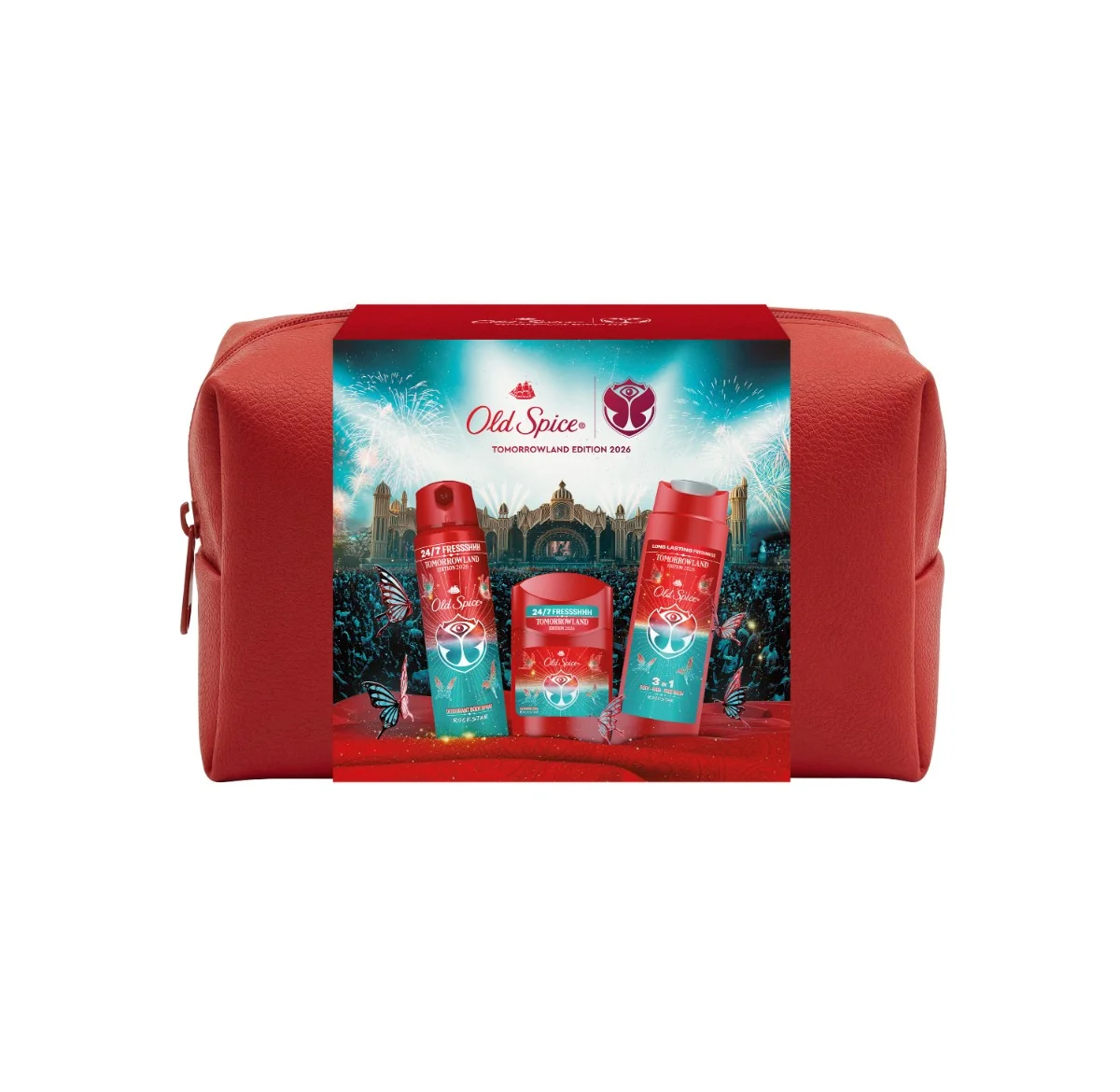Old Spice darčeková sada v taštičke Tomorrowland s tuhým dezodorantom, dezodorantom v spreji a sprchovým gélom 1 set