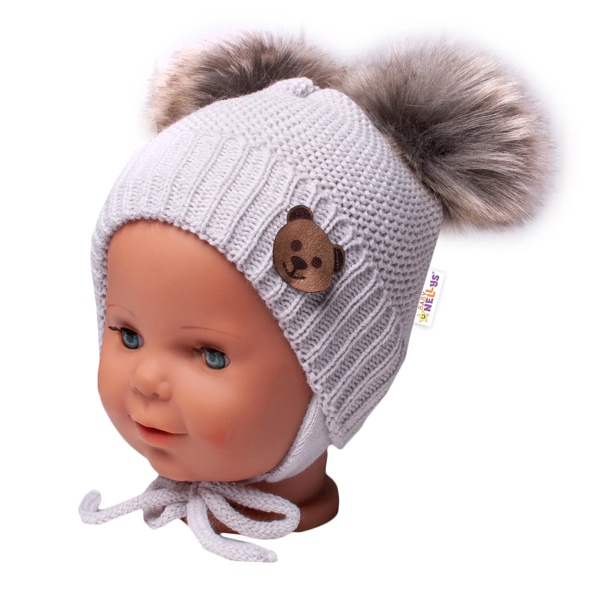 Zimná čiapka s fleecom Teddy Bear - chlupáčk. bambuľky - sv. šedá, šedá