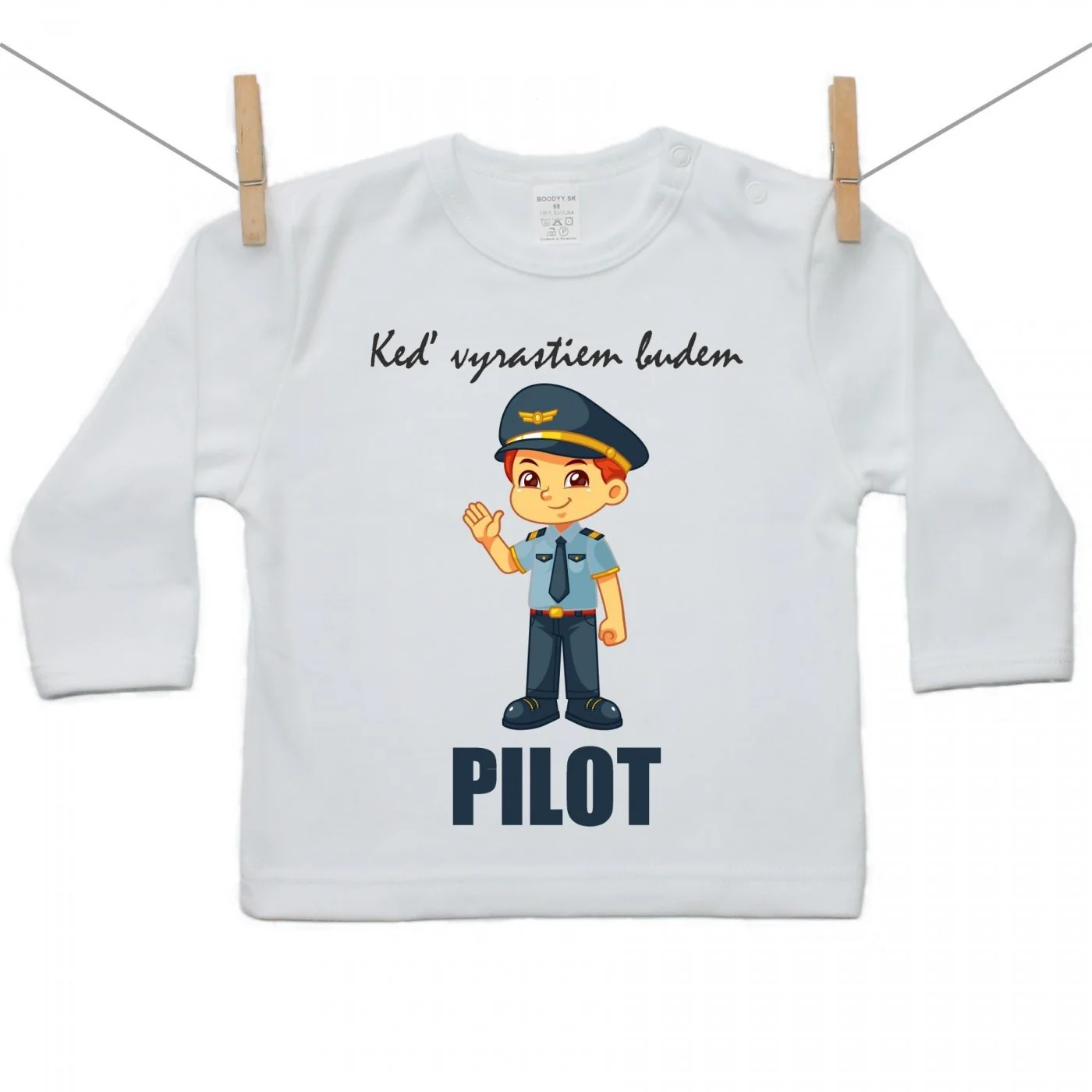 Boodyy Tričko s dlhým rukávom Keď vyrastiem budem pilot Veľkosť: 98