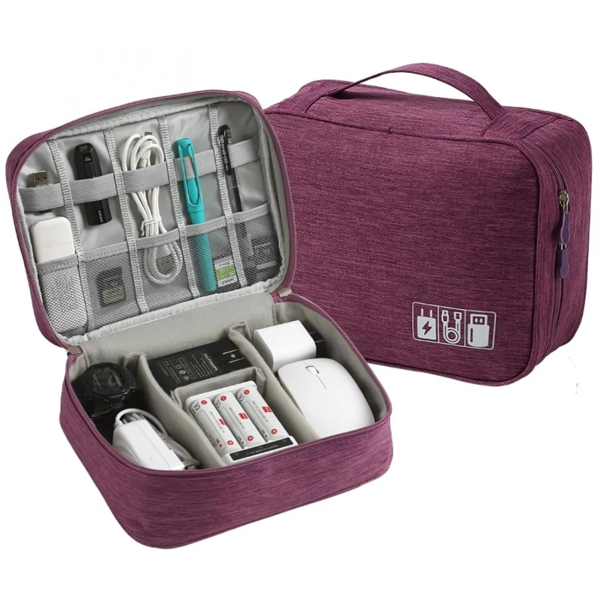 Organizér na Káble a Nabíjačky (1 Zips) Fialová, 25x10x20
