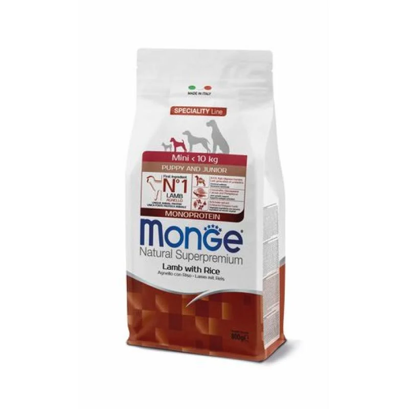 MONGE Natural Superpremium Mini Puppy 800g monoproteínové krmivo jahňa a ryža pre šteňatá malých plemien